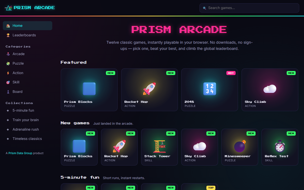Prism Arcade browser game arcade screenshot