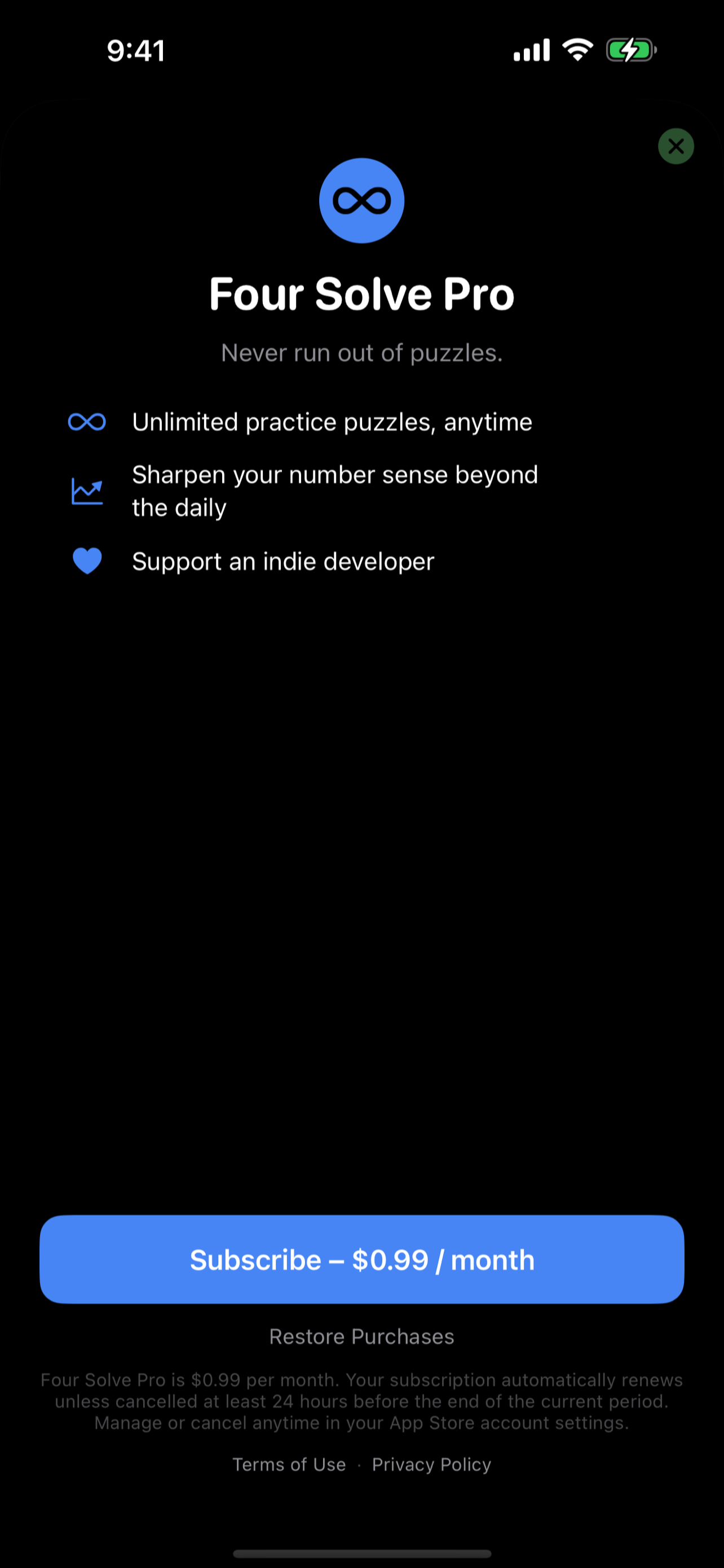 Four Solve Pro subscription screen