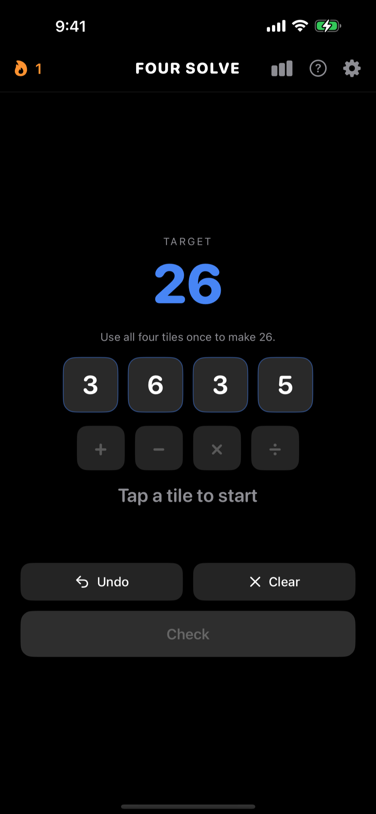 Four Solve solved screen with streak, best and next puzzle countdown