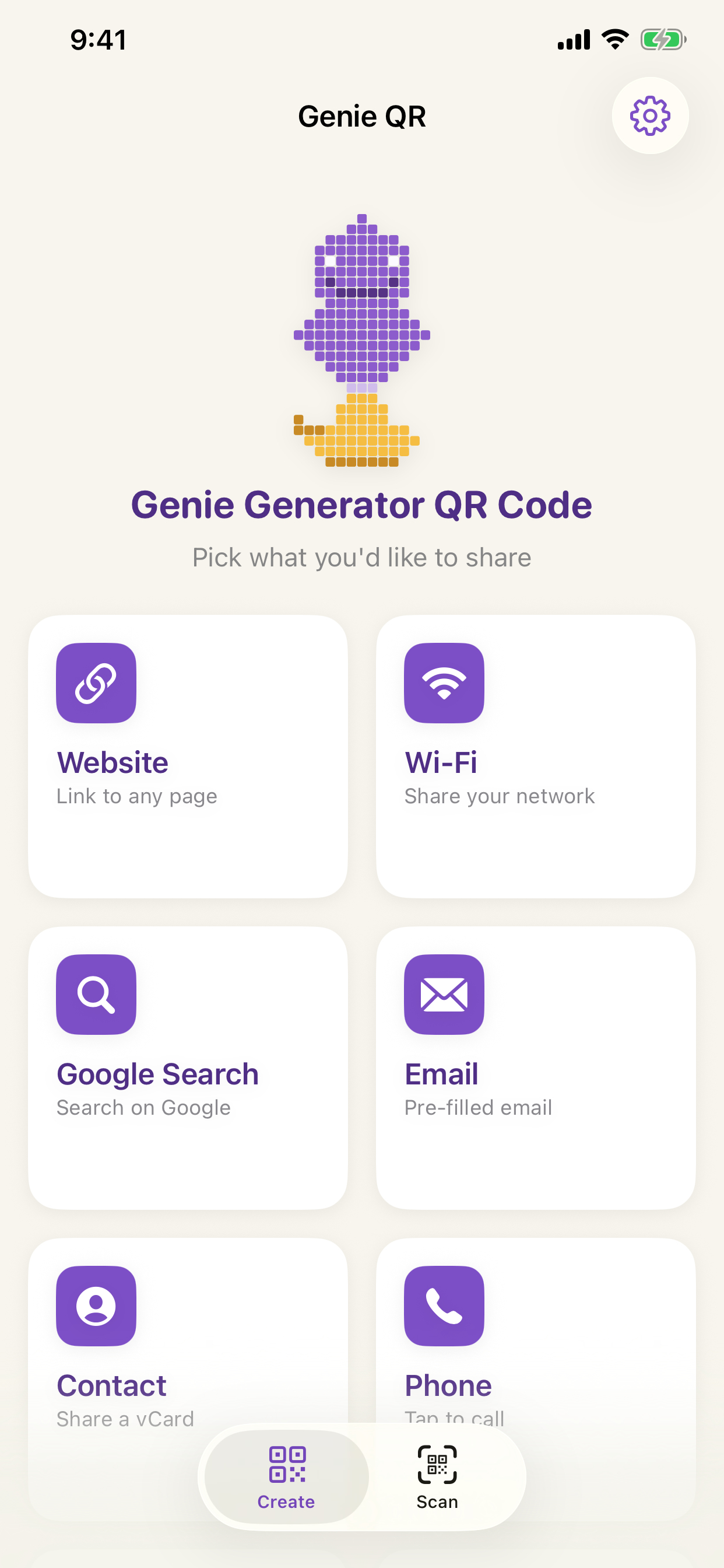 Genie Generator QR Code iOS app screenshot