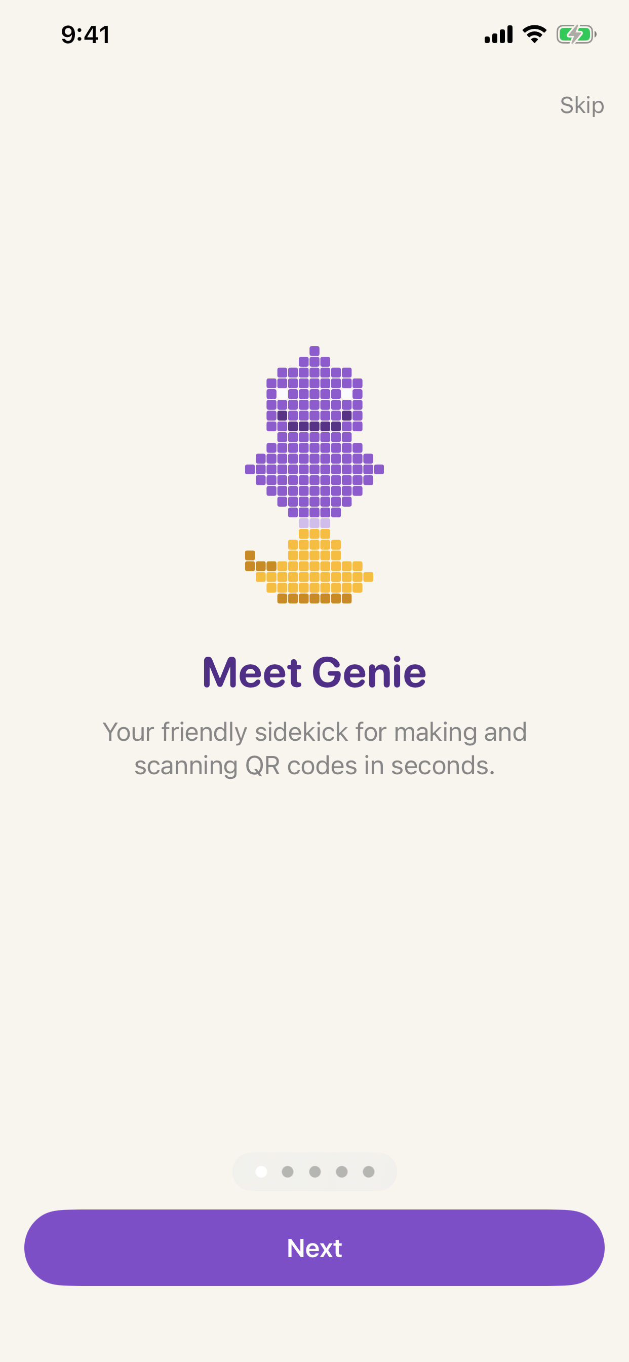 Genie QR onboarding — Meet Genie