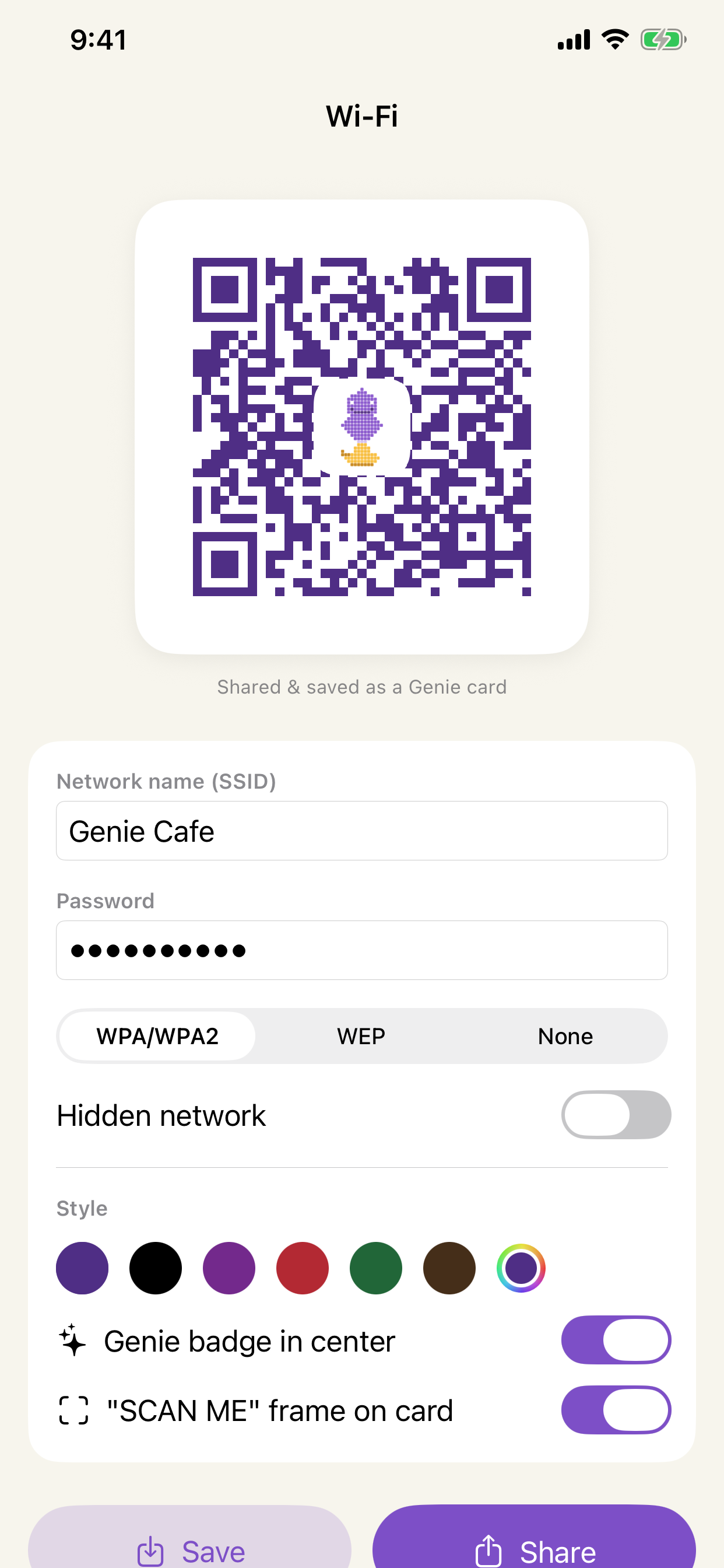 Genie QR Wi-Fi code card
