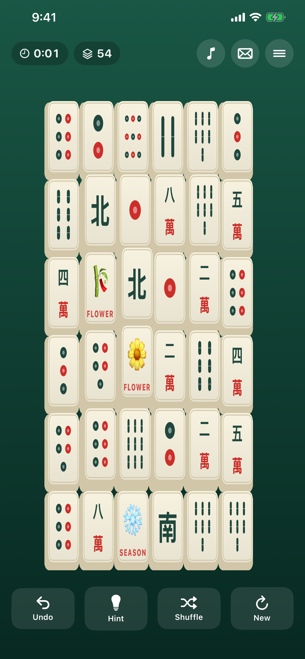 Mahjong Universe standard solitaire board on iPhone