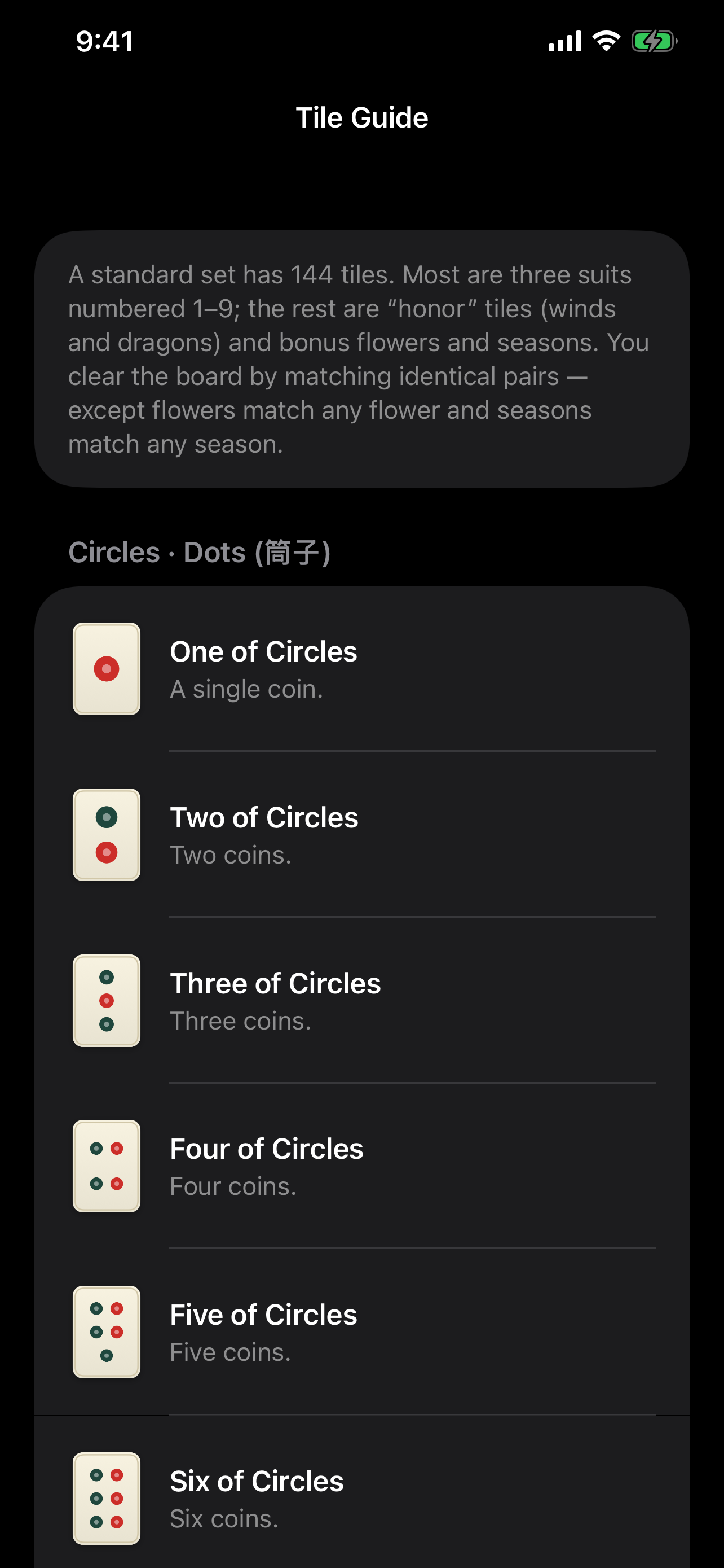 Mahjong Universe built-in tile guide on iPhone