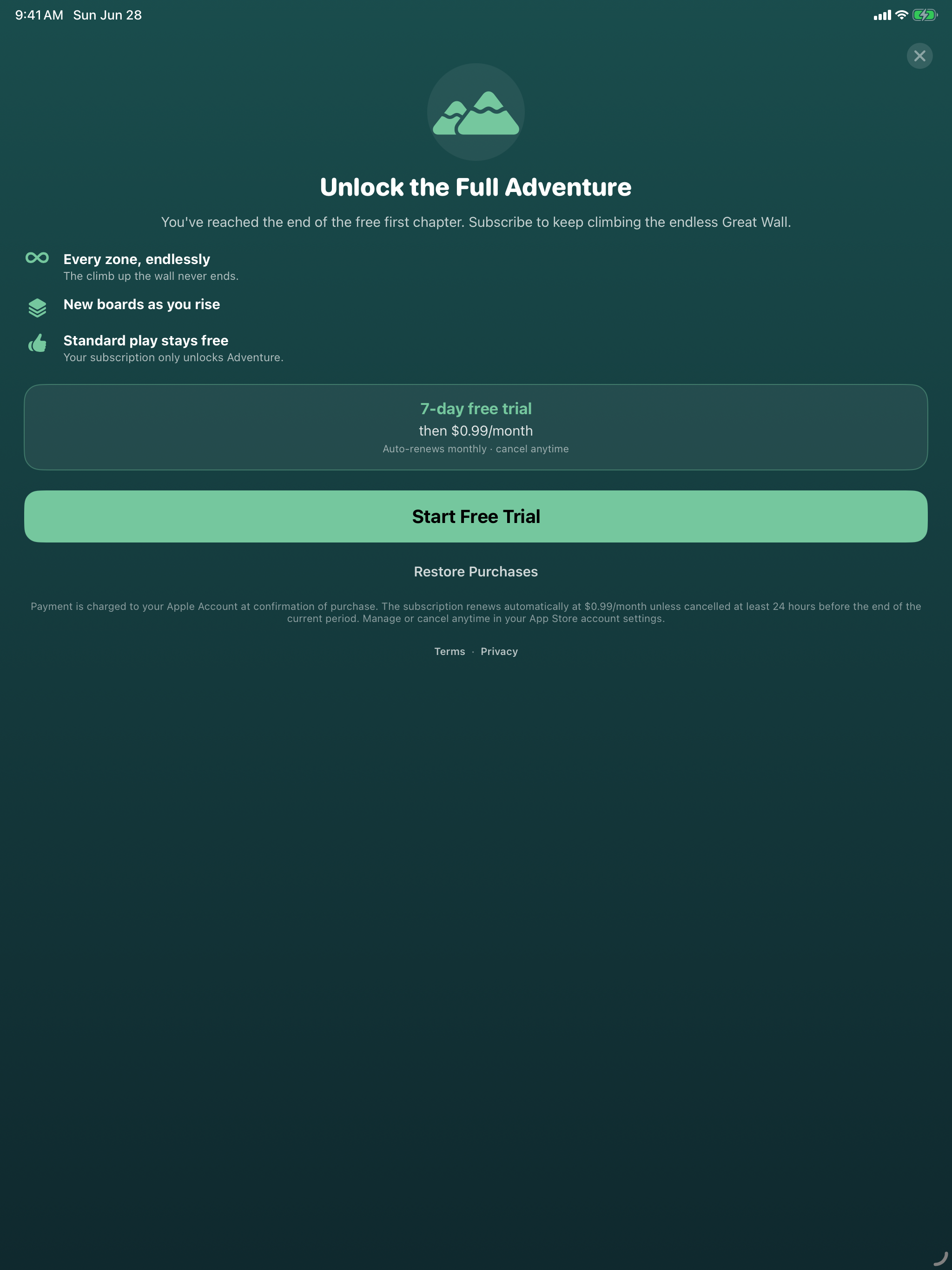 Unlock the Full Adventure subscription screen