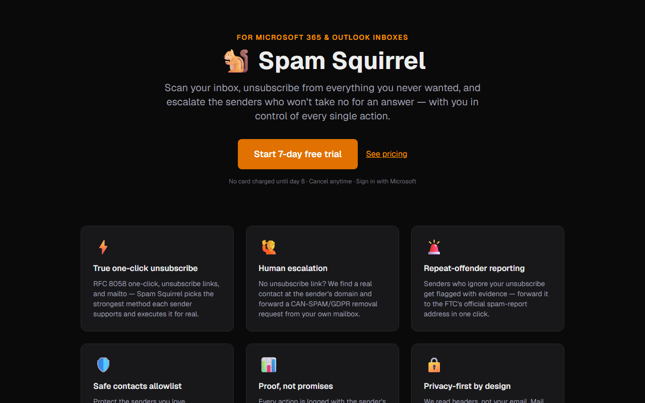 SpamSquirrel platform screenshot