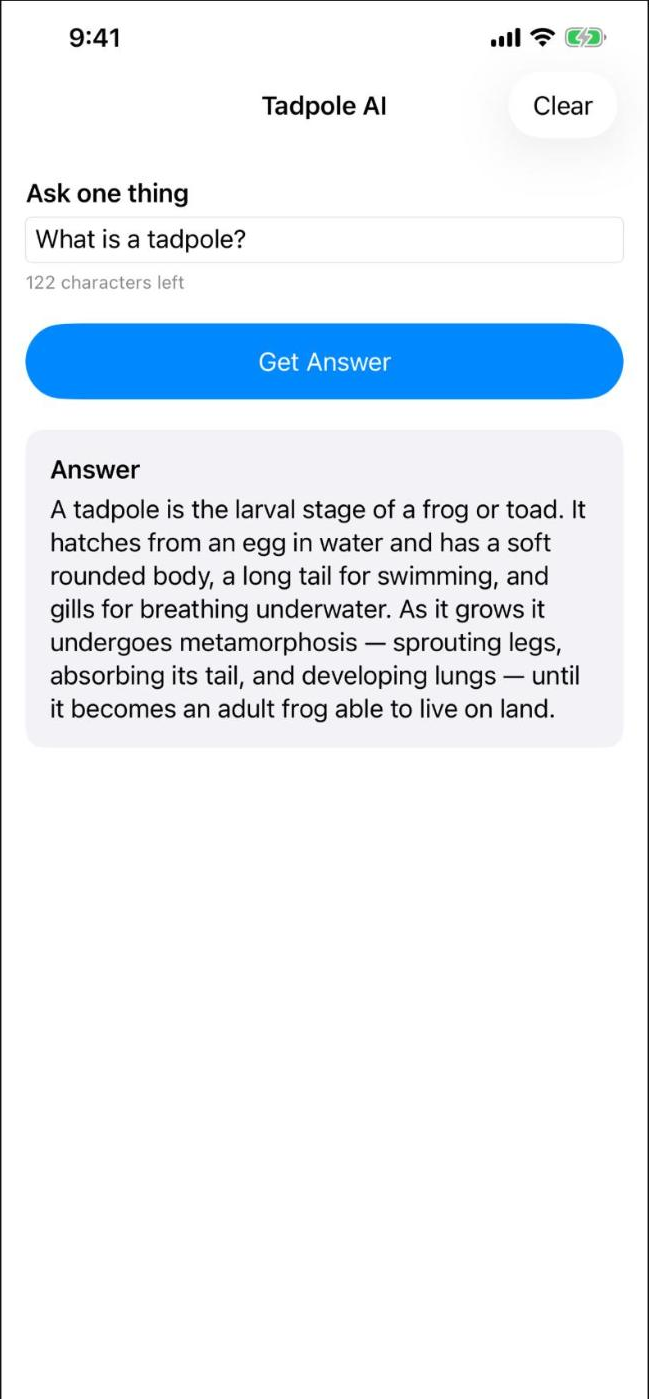 Tadpole AI iOS app screenshot